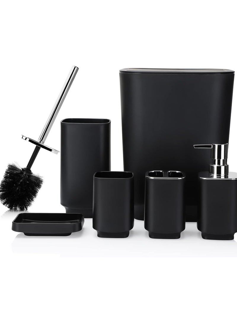 DUNISO 6 Pcs Bathroom Accessories Set,Household Toiletries Set,Sturdy and Durable,with Garbage can, Soap Dish, Toilet Brush, Mouthwash Cup, Lotion Bottle, Toothbrush Holder,Suitable for Family and Travel Use - Image 1